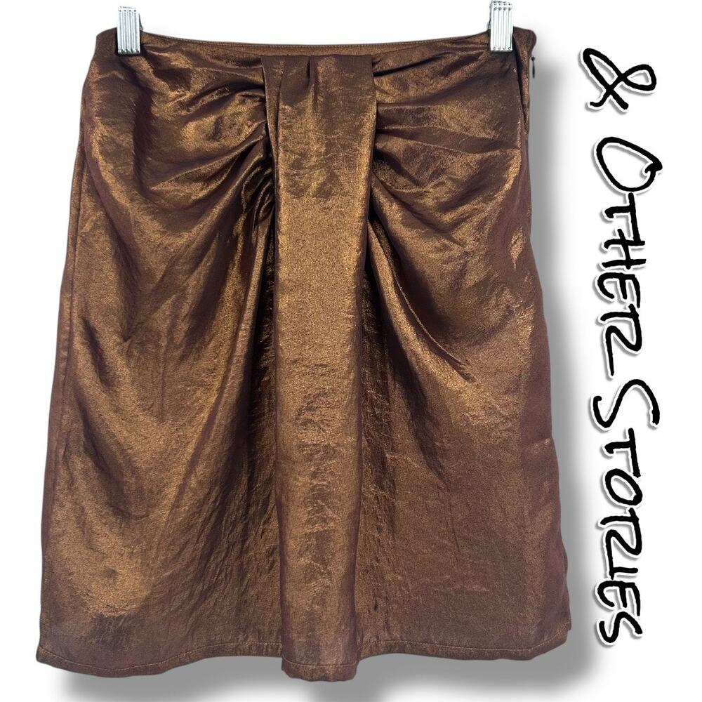 & Other Stories Paris Atelier Bronze Metallic Draped Mini Skirt Womens Size US 4